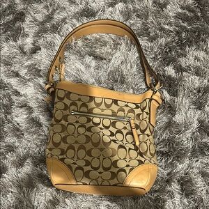 Coach Tan and Brown Signature Shoulder Bag